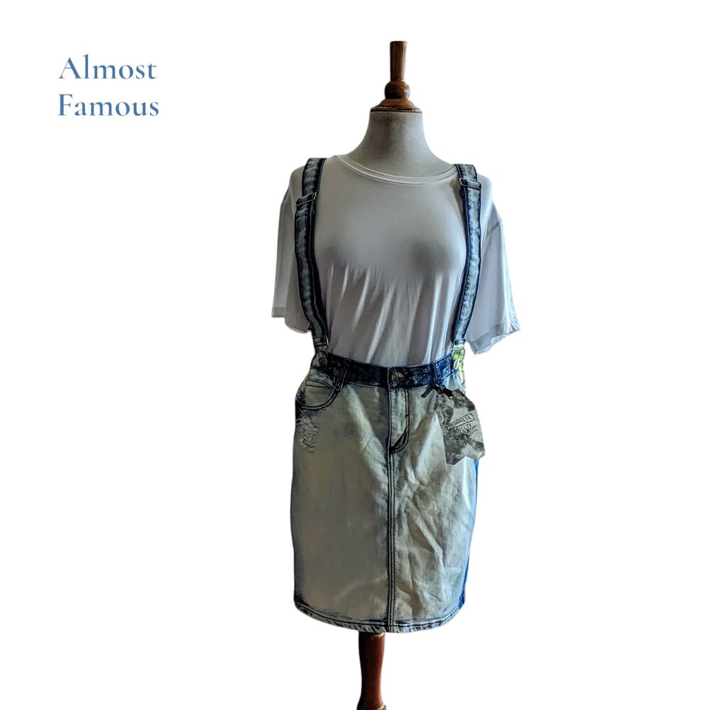 NWT Crave Fame by Almost Famous overall dark wash skirt  Sz 13